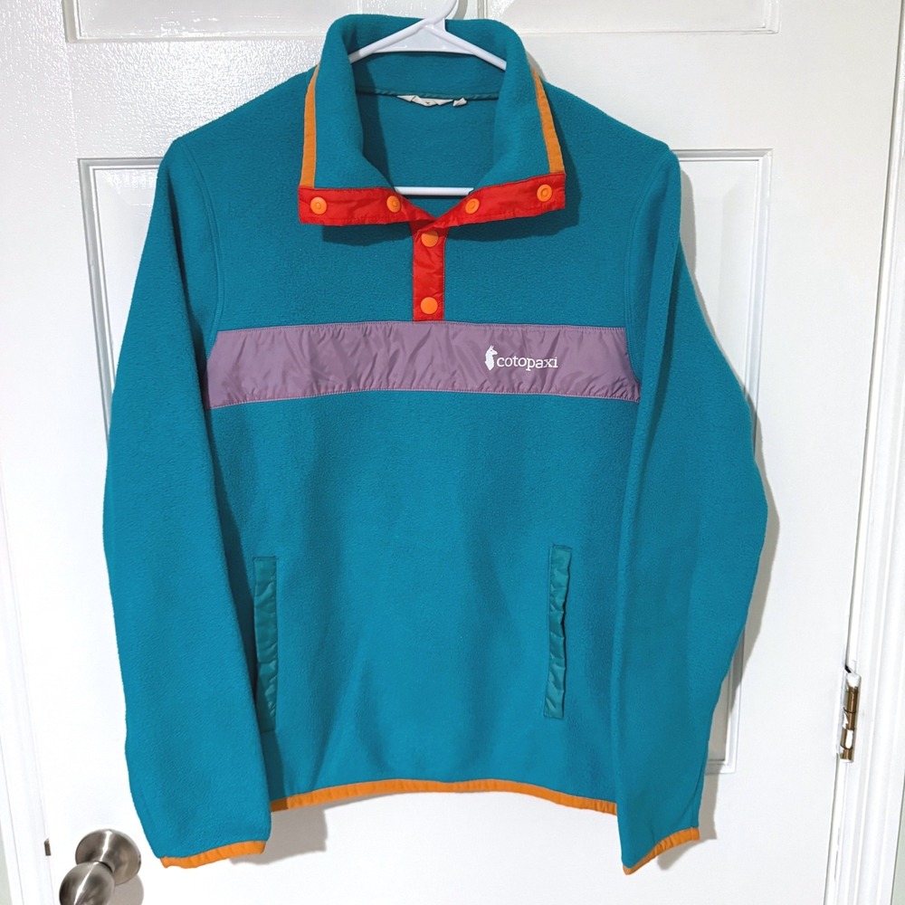 Cotopaxi Teca Fleece Pullover Teal Blue Orange Women Medium Snap Neck Jacket